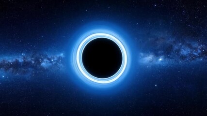 Wall Mural - Black hole with bright blue accretion disk and surrounding galaxy stars in deep space