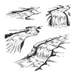 © vectorartdesigner - Hand drawn ink illustrations of flowing rivers waterfalls and streams in a sketch style