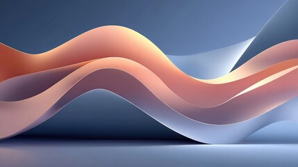 Wall Mural - Abstract Wavy Layers, Peach and Blue Tones