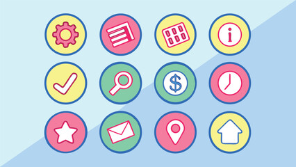 Collection of colorful hand drawn icons for user interface and web design