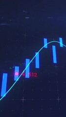 Wall Mural - animation of data processing and statistics over blue background