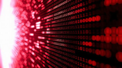 Abstract Black and Red Binary Code with Halftone Effect - tech grunge background