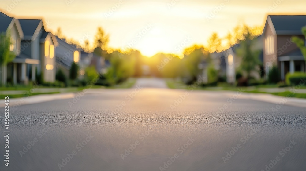 Blurred serene suburban neighborhood background, quiet street Stock ...