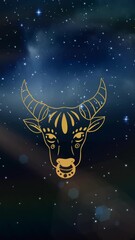 Wall Mural - Animation of taurus star sign over sun shining and stars on night blue sky