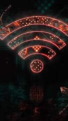 Wall Mural - wi-fi symbol glowing with animation on abstract digital background design