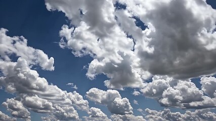 Wall Mural - Stunning 4K UHD time lapse video of fluffy clouds slowly morphing and rolling across a bright daytime sky capturing the beauty of ever changing weather patterns and the soft elegance of a summer sky
