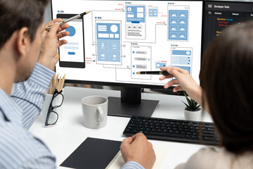 Wall Mural - ux ui design process for brisk mobile application and website . creative prototype of wireframe for 