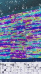 Wall Mural - overlaying binary code, colorful digital patterns creating animation on abstract background