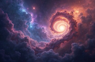Wall Mural - vibrant cosmic nebula displays violet, blue, orange gas, dust clouds. swirling stellar formation cre
