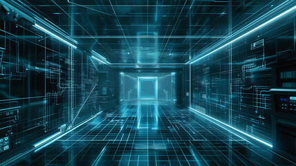 Binary code wallpaper futuristic multiple computer data travel. Digital data stream, network, technology concept. Concentric binary tube digital vortex. VR development QR code virtual access panel  