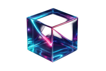 Wall Mural - pink and blue neon light beams intersect inside a transparent cube, creating a vibrant and futuristi