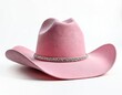 © miss irine - Pink glittery cowgirl hat with rhinestone band. Western accessory for country clothing. Isolated on white background. Fashionable headwear for women, girls. Perfect country style item.