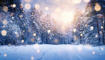 Wall Mural - winter wonderland paradise a magical snowy forest with sparkling lights and peaceful ambience
