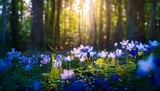 luminescent flowers glowing in a dense forest under soft sunlight