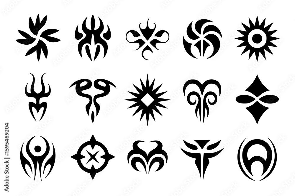 Tribal Tattoo Design Set: A collection of 18 bold, black and white ...