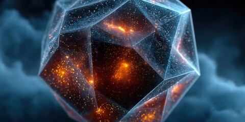 Wall Mural - Intricate crystal sphere glowing with cosmic energy against a dark, blurred background.