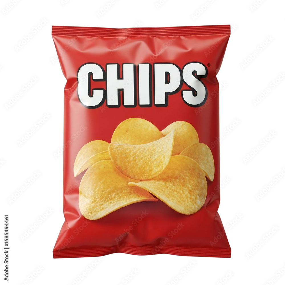 Bright red potato chips bag showcasing delicious golden crispy chips ...