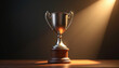 © AffiqAG - Trophy Displayed on Wooden Table, Studio Setting, High-Quality Image, Focus on Victory
