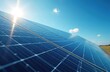 © miss irine - Solar panels arranged in rows capture bright sunshine against clear blue sky. This renewable energy technology generates electricity for sustainable future, embodying eco-friendly power generation.