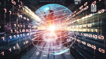 Futuristic global social media, people network and tacit digital data sharing . Concept of smart digital transformation and technology disruption that changes global trends in new information era .