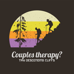 Sticker - Hiking with trekking poles. Couple at mountain range. 60s, 70s label