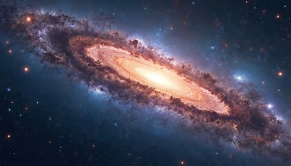 Wall Mural - digital artwork illustrates vibrant spiral galaxy with glowing orange, blue nebulae against dark sta