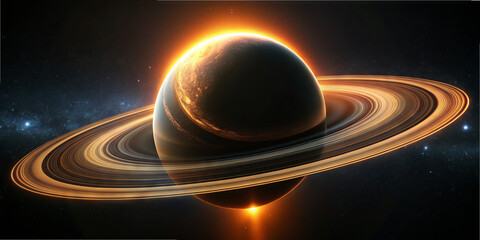 Wall Mural - saturn stands out in the cosmos, showcasing its stunning rings illuminated by sunlight, creating a b