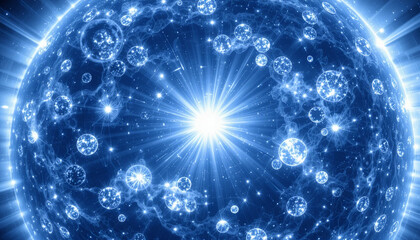 Wall Mural - a captivating view of a stunning blue universe filled with luminous celestial bodies and sparkling p