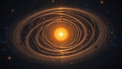 Wall Mural - a stunning visual of a solar system filled with multiple planets and detailed rings orbiting a brigh