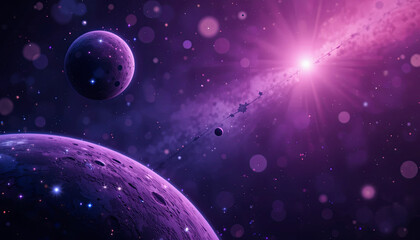 Wall Mural - a stunning view of a cosmic landscape filled with vibrant purple planets and a glowing star. swirlin