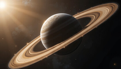 Wall Mural - saturn orbits gracefully in the cosmos, with its magnificent rings illuminated by the sun's rays. th