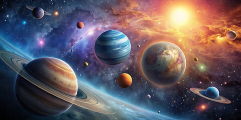 Wall Mural - a mesmerizing composition of various planets in the solar system showcasing unique colors and textur