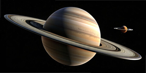 Wall Mural - saturn, the majestic gas giant, showcases its iconic rings and planetary beauty, while its moon ence
