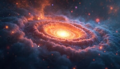 Wall Mural - vibrant cosmic nebula center, swirling stellar dust in orange and blue hues. explores vast universe,