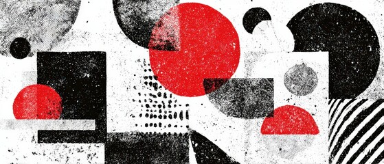 Sticker - abstract geometric grunge background with red circles and black squares in a modern artistic design 