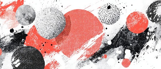 Sticker - abstract grunge background with red circles and black brush strokes modern artistic texture with hal