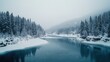 © Luminary Studio - Snowy river flows gently through a winter wonderland of spruce trees and heavy drifts