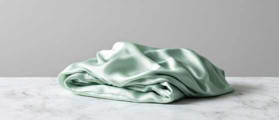 Wall Mural - elegant mint green silk fabric on marble table, smooth texture and soft draping for fashion and luxu
