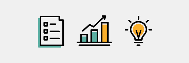 Agile project icons with checklist, progress bar, and lightbulb – Great for task tracking interfaces, agile software, or project planning visual assets