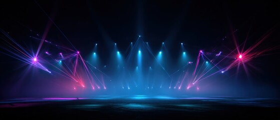 Wall Mural - vibrant stage lighting with blue and pink laser beams in a dark hall for concert or show concept of 