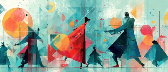 Wall Mural - abstract geometric figures in motion, vibrant colors and dynamic shapes create a modern art piece co