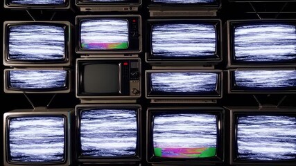 Vibrant Retro Television Array A Colorful Spectacle of Yesteryears Technology Stock Image.