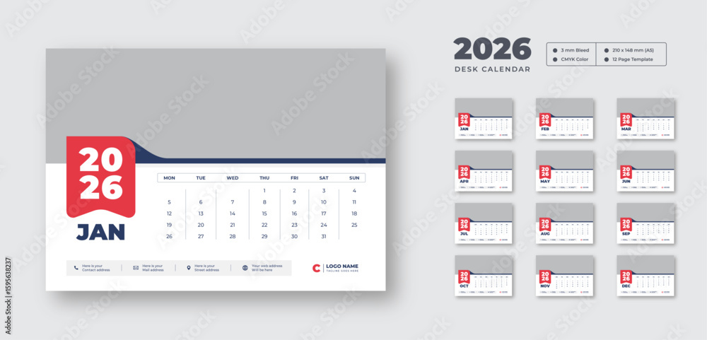 Desk calendar design template 2026 | New Year 2026 table calendar ...