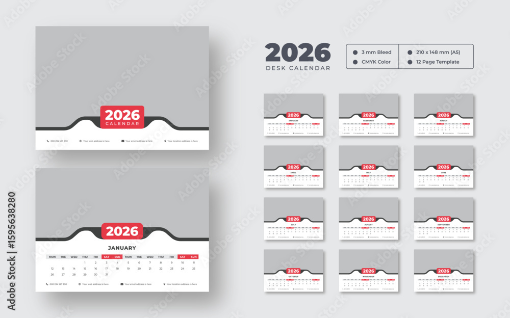 2026 desk calendar template | Monthly business planner with corporate ...