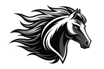 Naklejka na meble Powerful Horse Head Vector Illustration with Flowing Mane in Black and White