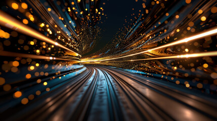 Wall Mural - abstract data streams converging into centralized flow, creating vibrant visual of light and motion.