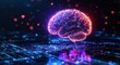 © ali - Glowing digital brain hovering above a futuristic electronic circuit board with vibrant neon blue and pink lights, evoking innovation and advanced technology