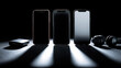© Mselected - Three smartphones and headphones arranged on a dark surface with shadows