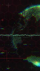 Wall Mural - animation of digital globe with data points and graphs on dark hexagonal background