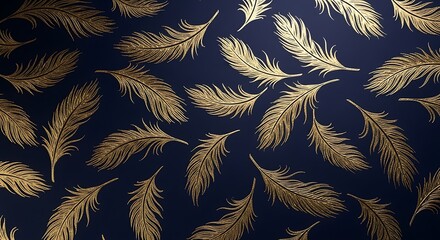 Naklejka na meble Elegant golden feathers on a dark blue backdrop create a luxurious pattern illustration